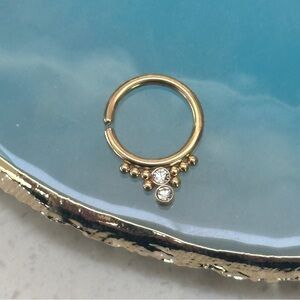 Gold Plated Clear Gem Split Ring Septum Ring Daith Piercing 16 gauge hoop new